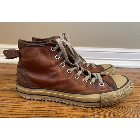 Vintage Brown Cognac Leather Converse Chuck High Top Sneakers Mens 9 - Picture 6 of 10